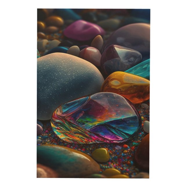 lovely colorful stones design  wood wall art (Front)