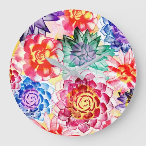 Lovely Colorful Succulent Plant Pattern Large Clock