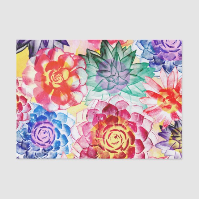 Lovely Colorful Succulent Plant Pattern Tissue Paper (Front)