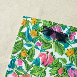 Lovely colorful summer flower pattern green pink  beach towel