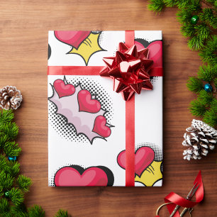Lovely comic book style red and black heart gifts wrapping paper