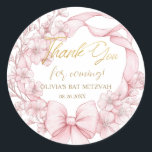 Lovely Coquette Pink Ribbon Bows Bat Mitzvah  Classic Round Sticker<br><div class="desc">Personalize these lovely pink ribbon coquette Bat Mitzvah round sticker labels with your own wording easily and quickly, simply press the Edit Using Design Tool button to further re-arrange and format the style and placement of the text.  For a seamless and coordinated look, explore our range of matching items available...</div>