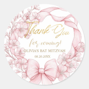 Lovely Coquette Pink Ribbon Bows Bat Mitzvah Classic Round Sticker
