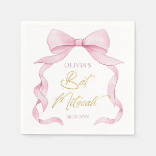 Lovely Coquette Pink Ribbon Bows Bat Mitzvah Napkins
