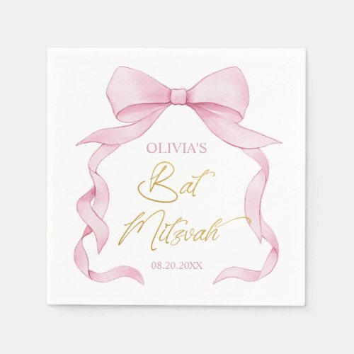 Lovely Coquette Pink Ribbon Bows Bat Mitzvah 