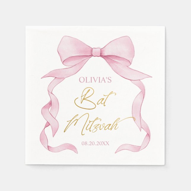 Lovely Coquette Pink Ribbon Bows Bat Mitzvah  Napkins (Front)