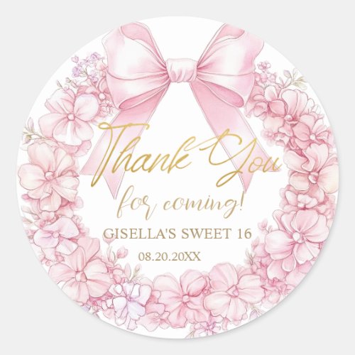 Lovely Coquette Pink Ribbon Bows Sweet 16 Quince Classic Round Sticker