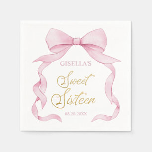 Lovely Coquette Pink Ribbon Bows Sweet 16 Sixteen Napkins