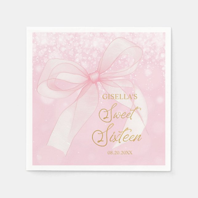 Lovely Coquette Pink Ribbon Bows Sweet 16 Sixteen Napkins (Front)