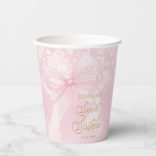 Lovely Coquette Pink Ribbon Bows Sweet 16 Sixteen Paper Cups