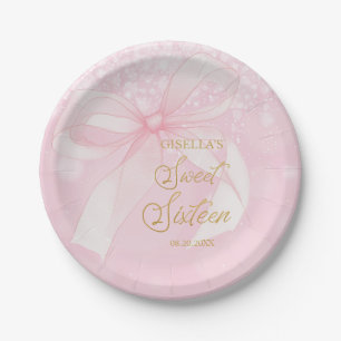 Lovely Coquette Pink Ribbon Bows Sweet 16 Sixteen Paper Plates