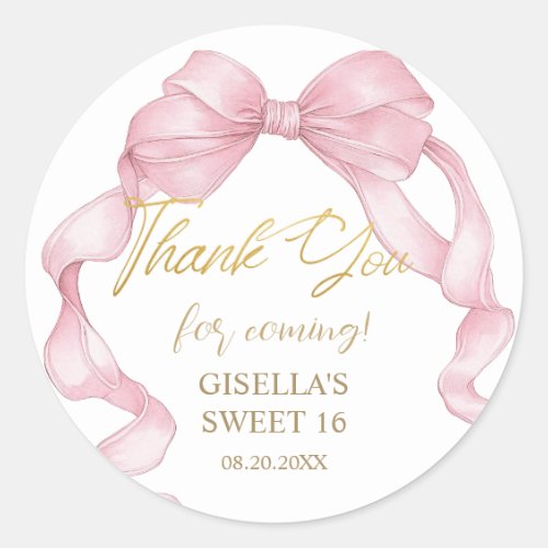 Lovely Coquette Pink Ribbon Bows Sweet Sixteen 16 Classic Round Sticker