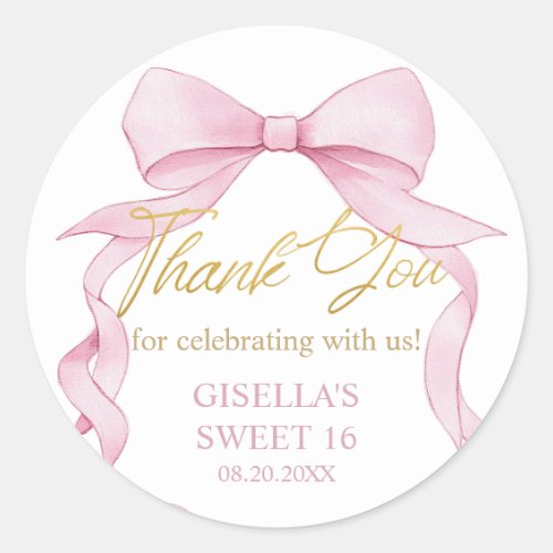 Lovely Coquette Pink Ribbon Bows Sweet Sixteen 16 Classic Round Sticker