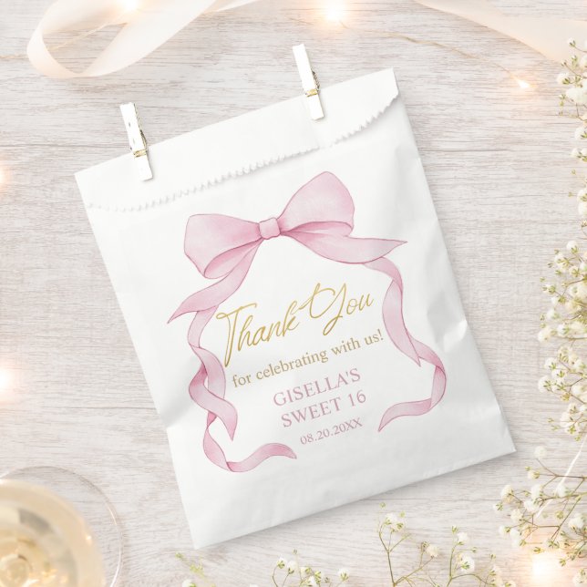 Lovely Coquette Pink Ribbon Bows Sweet Sixteen 16 Favor Bag (Clipped)