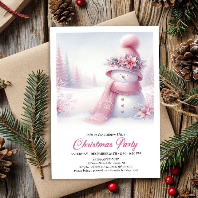 Lovely Coquette Pink Snowman Kids Christmas Invite (Lovely Coquette Pink Snowman Kids Christmas Invite Download)