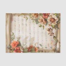 Lovely coral flowers vintage style music sheet