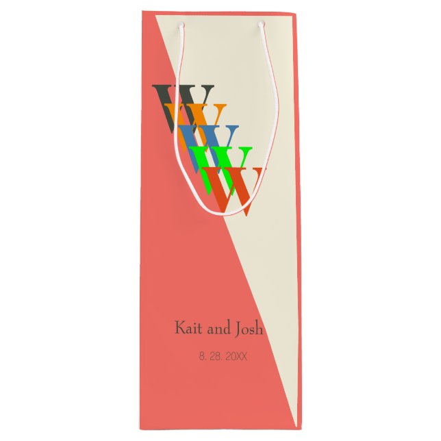 Lovely Coral Script Elegant Wine Present Gift Bag (Front)