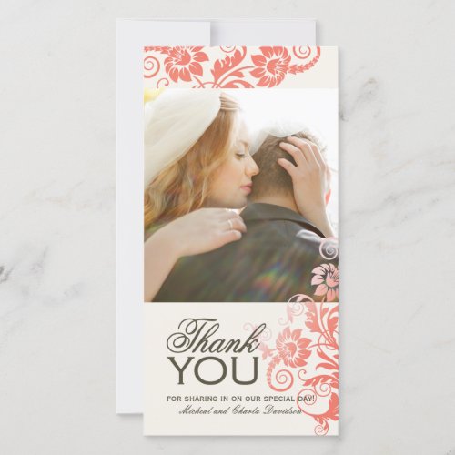 Lovely Coral Thank You Photo Card 4x8
