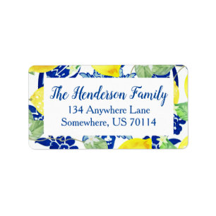 Lovely Country Chic Lemons & Blue Floral Label