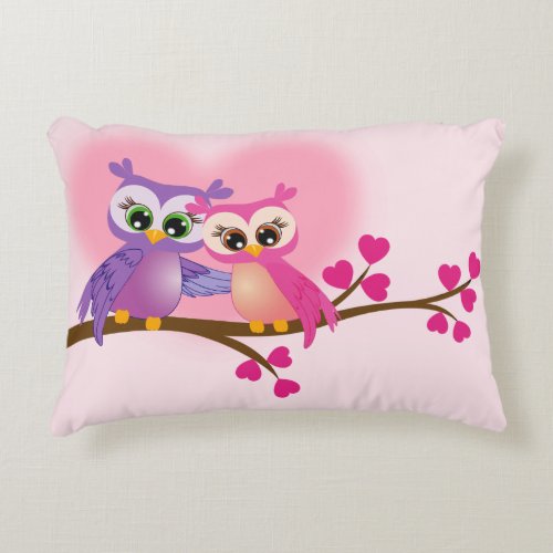 Lovely Couple Owls on a Branch Accent Pillow
