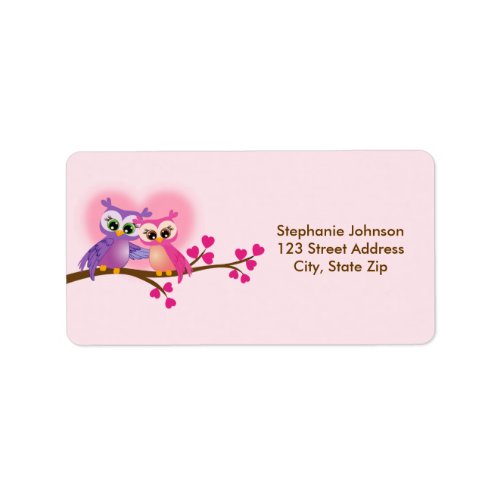 Lovely Couple Owls on Branch Return Address Label