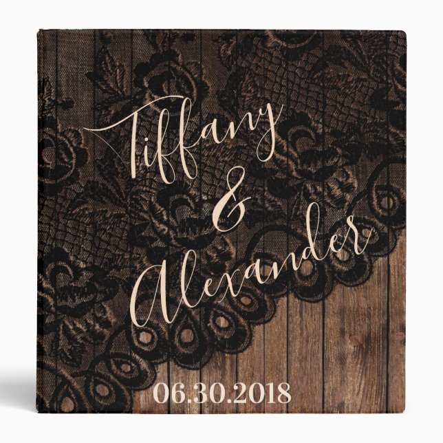 Lovely Couple Wedding Faux Wood and Lace 3 Ring Binder (Front)