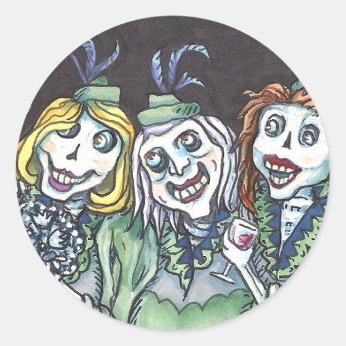 LOVELY CREEPY ZOMBIE BRIDESMAIDS TAKING A SELFIE CLASSIC ROUND STICKER