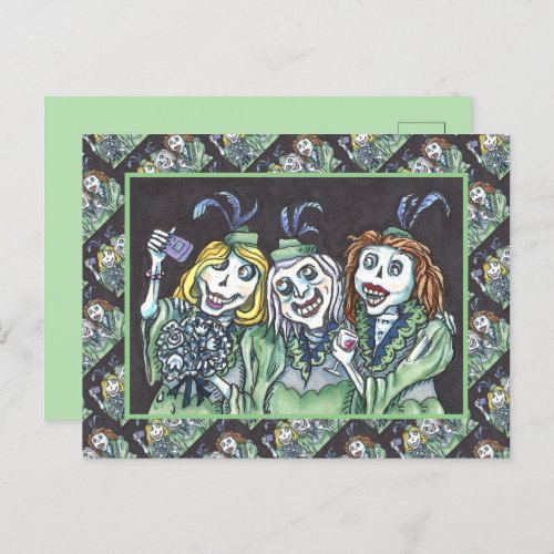 LOVELY CREEPY ZOMBIE BRIDESMAIDS TAKING A SELFIE HOLIDAY POSTCARD