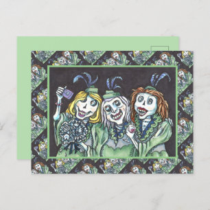 LOVELY CREEPY ZOMBIE BRIDESMAIDS TAKING A SELFIE HOLIDAY POSTCARD