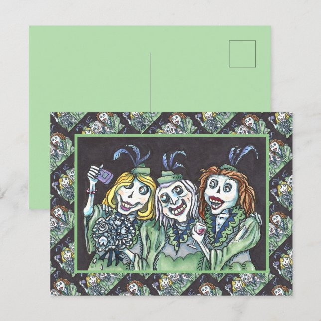 LOVELY CREEPY ZOMBIE BRIDESMAIDS TAKING A SELFIE HOLIDAY POSTCARD (Front/Back)