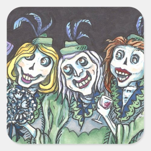 LOVELY CREEPY ZOMBIE BRIDESMAIDS TAKING A SELFIE SQUARE STICKER