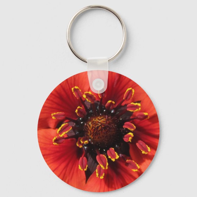 Lovely cropped red garden flower keychain (Front)