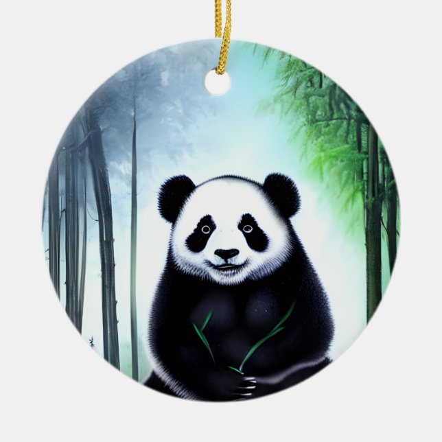 Lovely, Cuddly Little Panda Bear Cub Ceramic Ornament (Front)