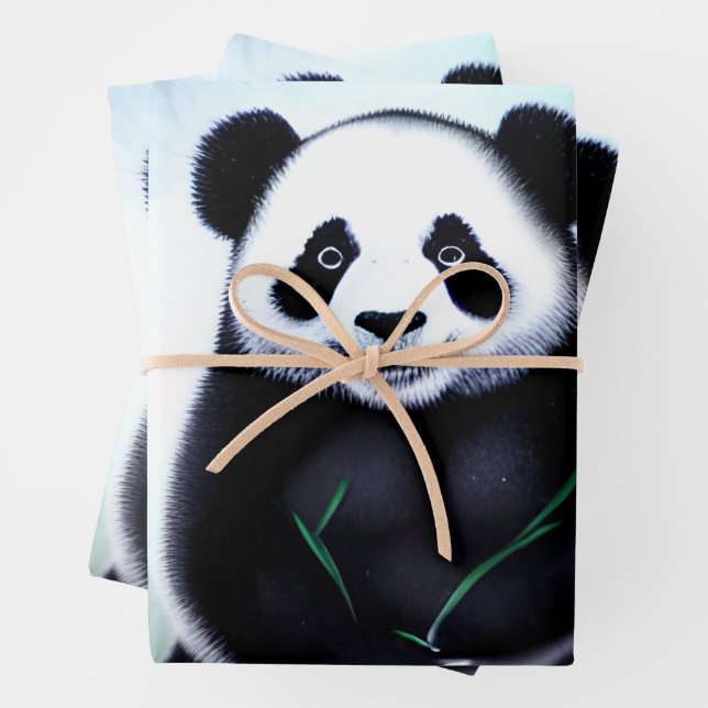 Lovely, Cuddly Little Panda Bear Cub Wrapping Paper Sheets (In situ)