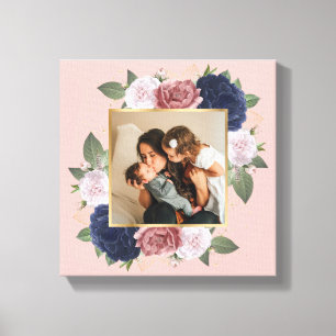 Lovely Custom Floral Sepia Family Photo On Canvas Print