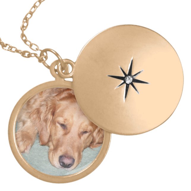 Lovely, Custom Photo Locket, Golden Retriever Locket Necklace (Front)