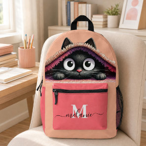 Lovely Cute Black Kitten Peach Pink Custom Name  Printed Backpack