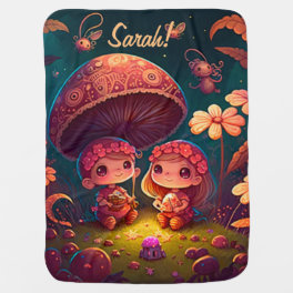 Lovely cute elves play under mushrooms baby blanket