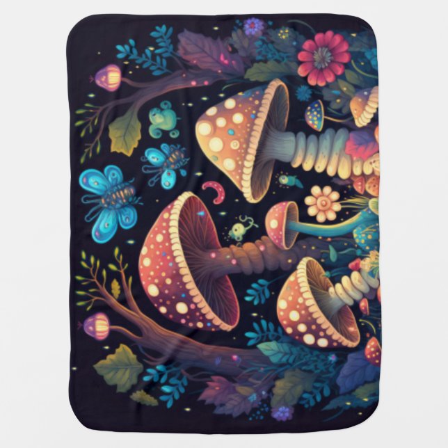 Lovely cute elves play under mushrooms    baby blanket (Front)