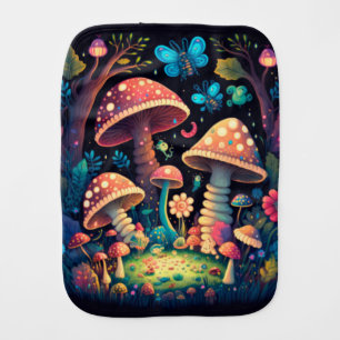 Lovely cute elves play under mushrooms baby burp cloth
