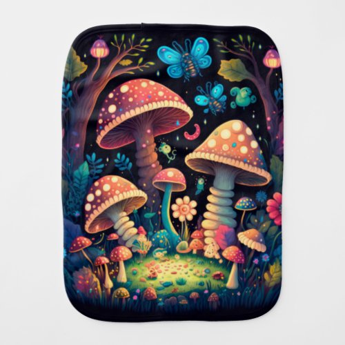 Lovely cute elves play under mushrooms     baby burp cloth