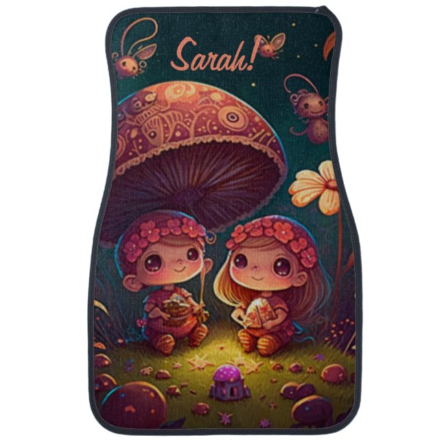 Lovely cute elves play under mushrooms             car floor mat (Front)