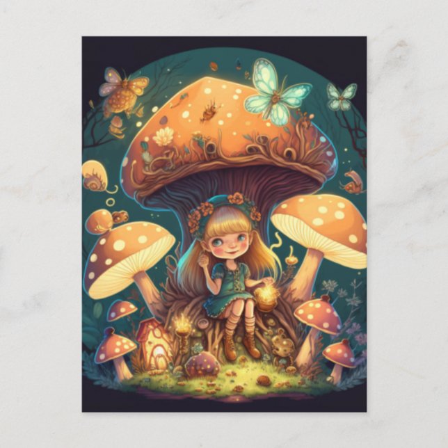 Lovely cute elves play under mushrooms     card (Front)
