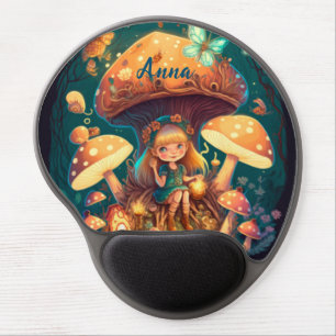 Lovely cute elves play under mushrooms  gel mouse pad