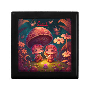 Lovely cute elves play under mushrooms    gift box