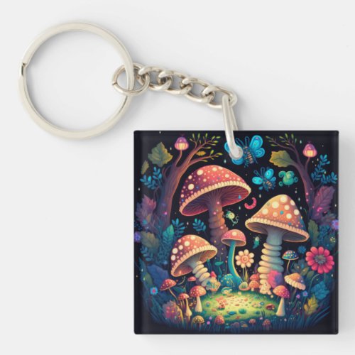 Lovely cute elves play under mushrooms       keychain