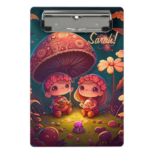 Lovely cute elves play under mushrooms mini clipboard