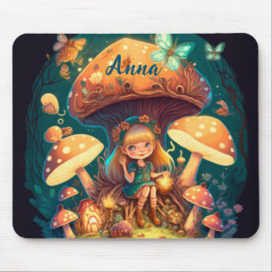 Lovely cute elves play under mushrooms  mouse pad