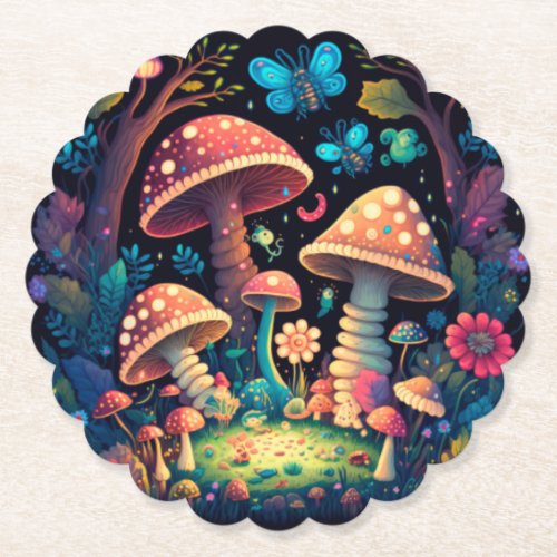 Lovely cute elves play under mushrooms  round pill paper coaster