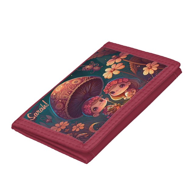 Lovely cute elves play under mushrooms            trifold wallet (Bottom)